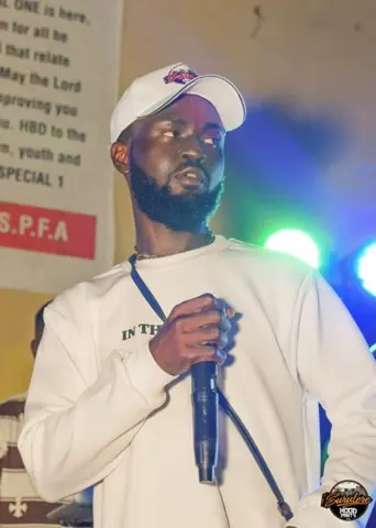Hood Party event photograph showing a performer or guest at the event